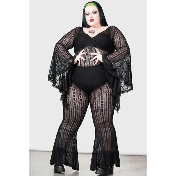 Killstar Franca Flares Pants Plus Size 4XL Bell Bottoms Flares Black Goth Gothic - Picture 1 of 4